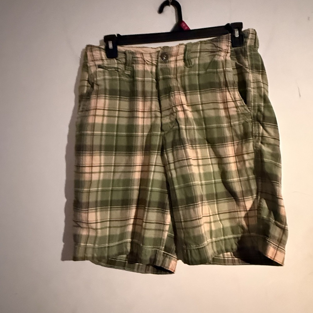 Y2K Abercrombie & Fitch Men Green Plaid Cargo Shorts Size 30 Preppy Gorpcore